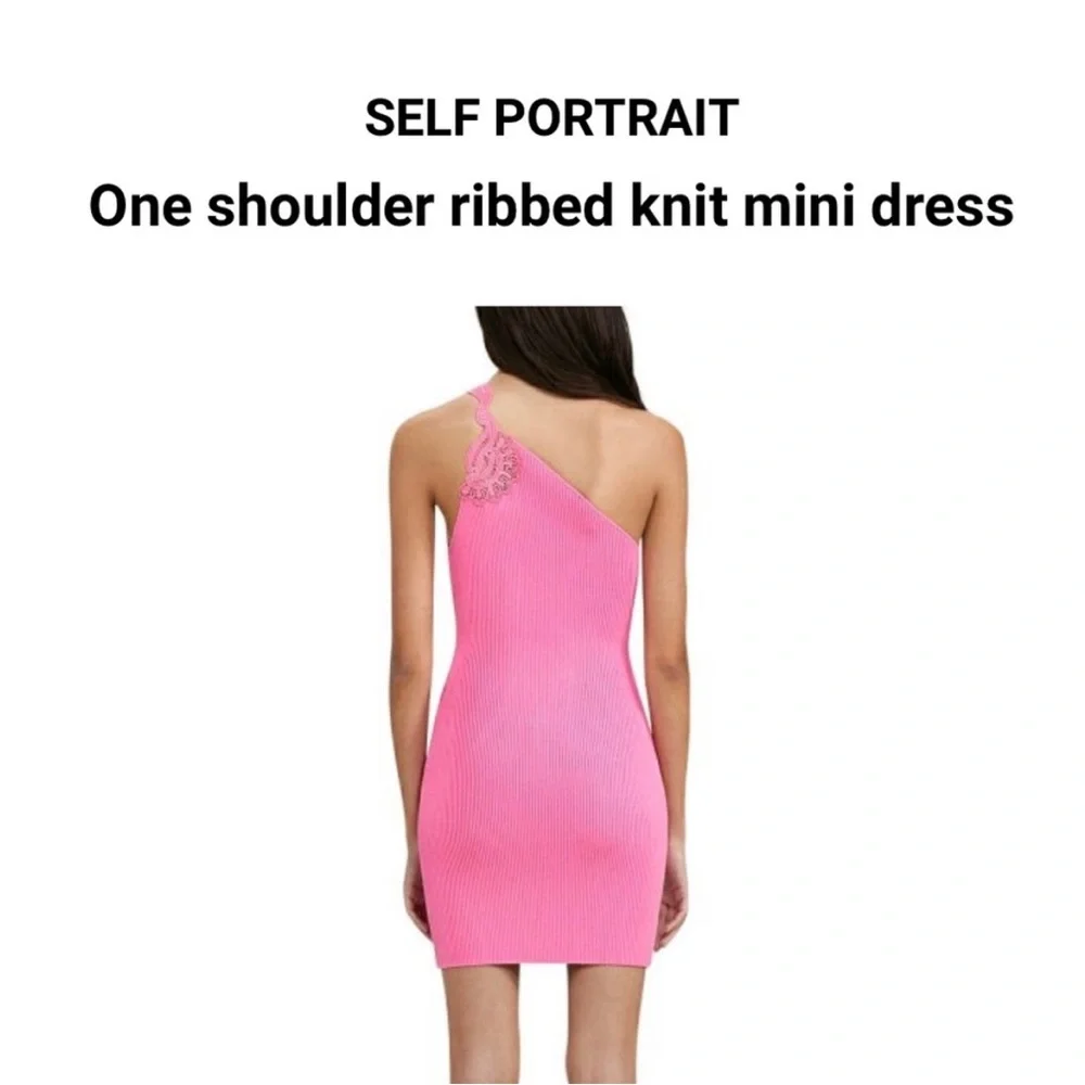 Self-Portrait pink knit ribbed mini dress - Picture 4 of 5